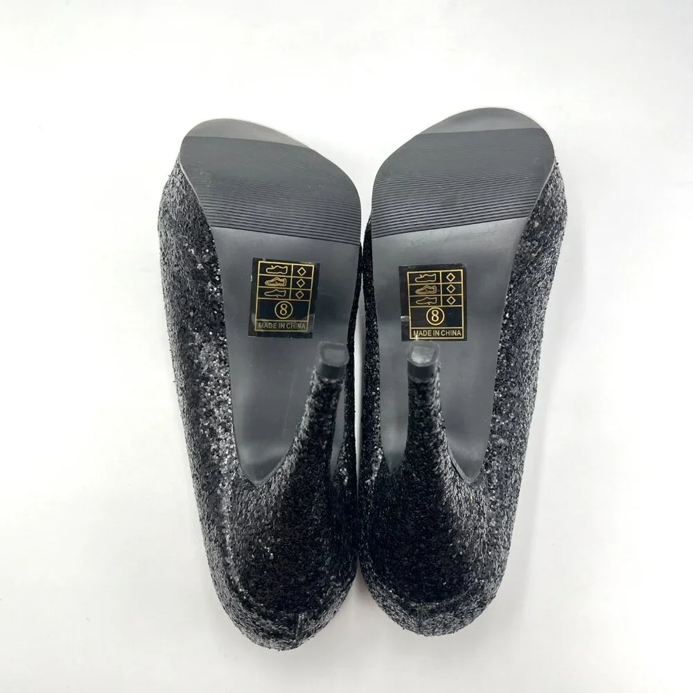 Ellie Size 8 8M Black‎ Glitter Platform Mary Jane Stiletto Heels Pumps Shoes